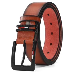 Men's Gradient Brown Leather Belt Casual Business Metal Pin Buckle Fashion Waistbelt