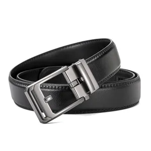 Heren automatisch leren riem, stijlvolle zwarte rundleer business casual riem.