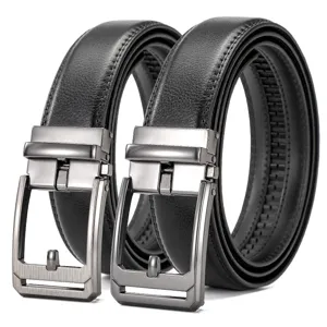 Set van echt lederen automatische riem voor heren, stijlvolle metalen gesp, zwarte riem.