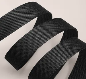 High quality black tactical belt webbing detail close up view, durable woven strap texture.