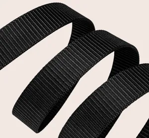 High-strength black nylon webbing strap, durable woven belt material for tactical belts.