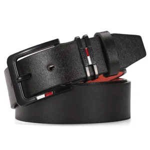 Premium black men's leather belt with stylish pin buckle for casual daily wear and business.