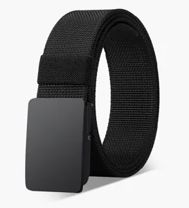 Men tactical stretch belt with quick release metal buckle casual outdoor training black nylon belt