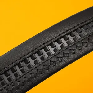 Men's black leather belt with iconic H-shape design detail, premium casual waist belt strap.