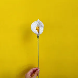 Handmade Crochet Calla Lily Artificial Flower Knitted Yarn Fake Flower Simulated Plant For Home Wedding Decor
