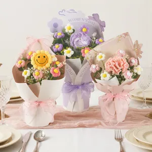 Bouquet de fleurs au crochet fait main pour la fête des mères, œillet tricoté.