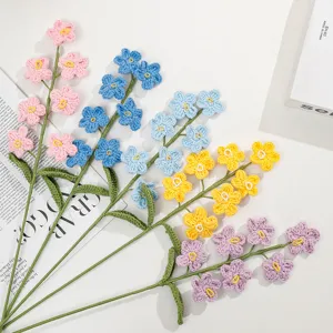 Handmade crochet forget me not flowers knitted artificial flower bouquets for gift decor 1pc