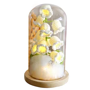 Handmade crochet lily of the valley night light glass dome wooden base home decor gift