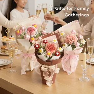 Bouquet de fleurs en crochet fait main, superbe cadeau pour la fête des mères et familles.