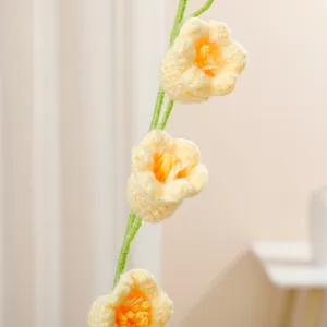 Handmade crochet yellow flower bouquet main view, cute knitted wool floral decor for gifts.