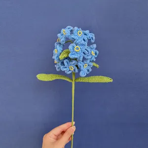 Handmade crochet forget-me-not flower single stem artificial knitted yarn floral gift