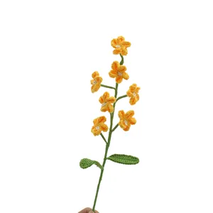 Handcrafted crochet yellow forget-me-not flower branch, knitted wool floral gift for decoration.