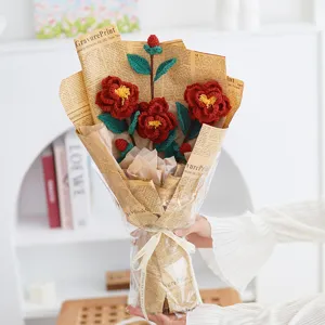 Handgemachte Geknüpfte Kamelie Blumenstrauß Garn Häkeln Künstliche Blumen Für Heimdekoration Und Valentinstag Geschenk