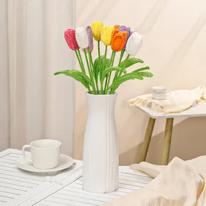 Handmade crochet tulip flower bouquet knitted woolen finished gift for girlfriend