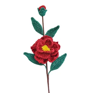 Fleur de camélia au crochet faite à la main en laine tricotée artificielle pour cadeaux