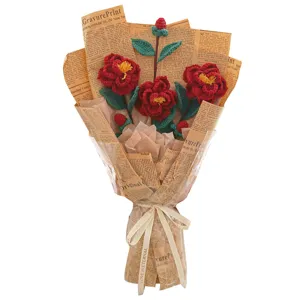 Handgehäkelter Kamelien Blumenstrauß Wollblumen Geschenk für Freundin und beste Freundin.