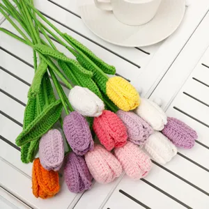 Handcrafted crochet tulip bouquet detail showing intricate yarn stitches and vibrant colors.