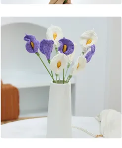 Handgemachte Häkeln Calla Lilie Blumenstrauß Detail, Kunstwolle Strick Deko Zimmer.