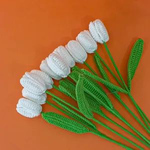 Handmade crochet tulip flower bouquet knitted yarn floral gift for home room decor