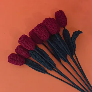 Handcrafted crochet tulip bouquet handmade knitted yarn flower romantic gift for girlfriend
