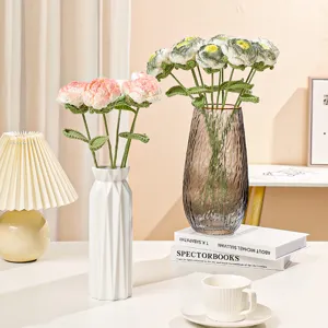 Handmade Crochet Wool Yarn Rose Flower Bouquet Knitted Artificial Floral Simulation Plant Home Valentine's Day Gift