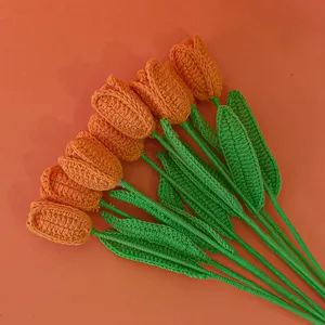 Handmade crochet tulip flowers bouquet knit yarn artificial flowers gift for women