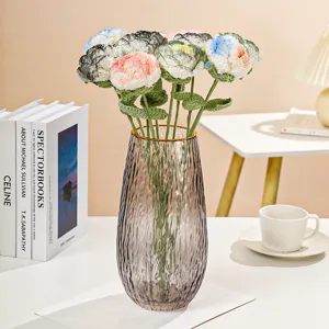 Handmade crochet flower bouquet knitted wool roses decorative artificial flowers gift