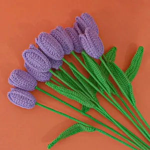 Handmade crochet purple tulip flower bouquet detail view, perfect for home decor and gifts.