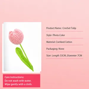 Handmade crocheted pink tulip yarn flower bouquet finished product ideal for home decor and gifts.