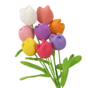 Handmade crochet tulip bouquet colorful yarn flowers knitted home decor gift for valentine day