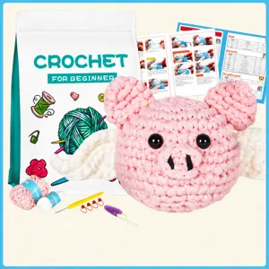 DIY Crochet Kit For Beginners Handmade Crochet Yarn Ball Pig Doll Keychain With English Tutorial Craft Knitting Supplies