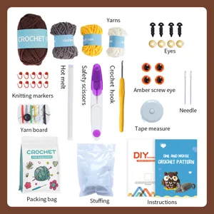 Kit uncinetto principianti set fai da te gufo lana con uncinetto istruzioni accessori