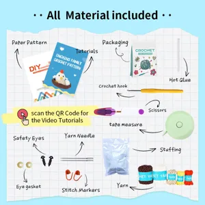 Kit de crochet DIY pour poupée mignonne, ensemble complet de fil et d'outils pour débutants.