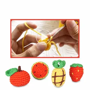 Beginner crochet kit for DIY fruit crafts with step-by-step video tutorials and colorful yarn.
