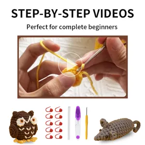 Kit per uncinetto fai da te per principianti con video tutorial, simpatici gufo e topo.