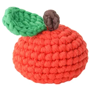 Handmade crochet red apple yarn toy DIY craft material kit cute home decor gift.