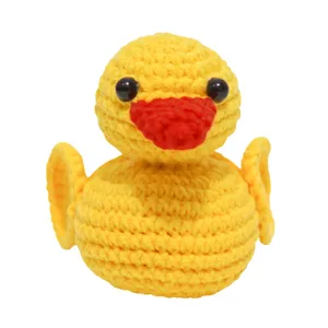Juguete de pato amarillo de ganchillo hecho a mano con pico rojo y ojos negros, lindo regalo DIY.