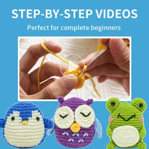 Kit uncinetto per principianti con video tutorial dettagliati e simpatici animali in lana.