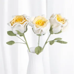 Handmade crochet rose flower bouquet, beautiful artificial knitted flowers for gift decoration