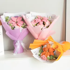 Bouquet di Gigli Lavorato a Mano Uncinetto Fiore Artificiale Bouquet Misto Prodotto Finito Regalo Per Festa Dell Insegnante