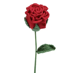Handmade crochet red rose artificial flower for Valentine's Day Mother's Day gift decor