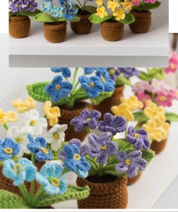 Handmade Crochet Forget-Me-Not Mini Potted Plants Cute Knitted Flower Car Ornaments