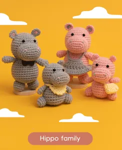 DIY crochet hippo family kit handmade yarn stuffed animal cute crochet toys set for beginners