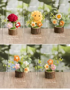 Handcrafted crochet potted flowers artificial sunflower rose knit plant desktop decor gift