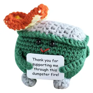 Cute crochet dumpster fire emotional support doll handmade knitted toy with card gift