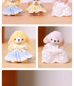 Handmade DIY cute plush animal doll with lovely lace dress, fluffy pipe cleaner craft toy.