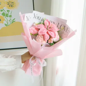 Bouquet di fiori di giglio rosa all uncinetto fatto a mano in lana lavorata a maglia