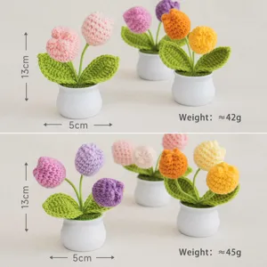 Handcrafted crochet tulip potted plant knit flower home decor cute desktop ornament gift