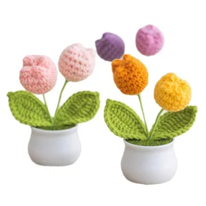 Handmade crochet tulip potted plant wool knitted flower desk home decor gift for teacher