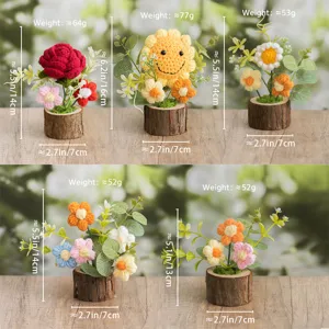 Handmade crochet potted flower simulation wool knit rose sunflower desktop home decor gift
